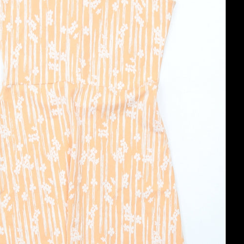 NEXT Womens Orange Floral Cotton A-Line Size 14 V-Neck Pullover