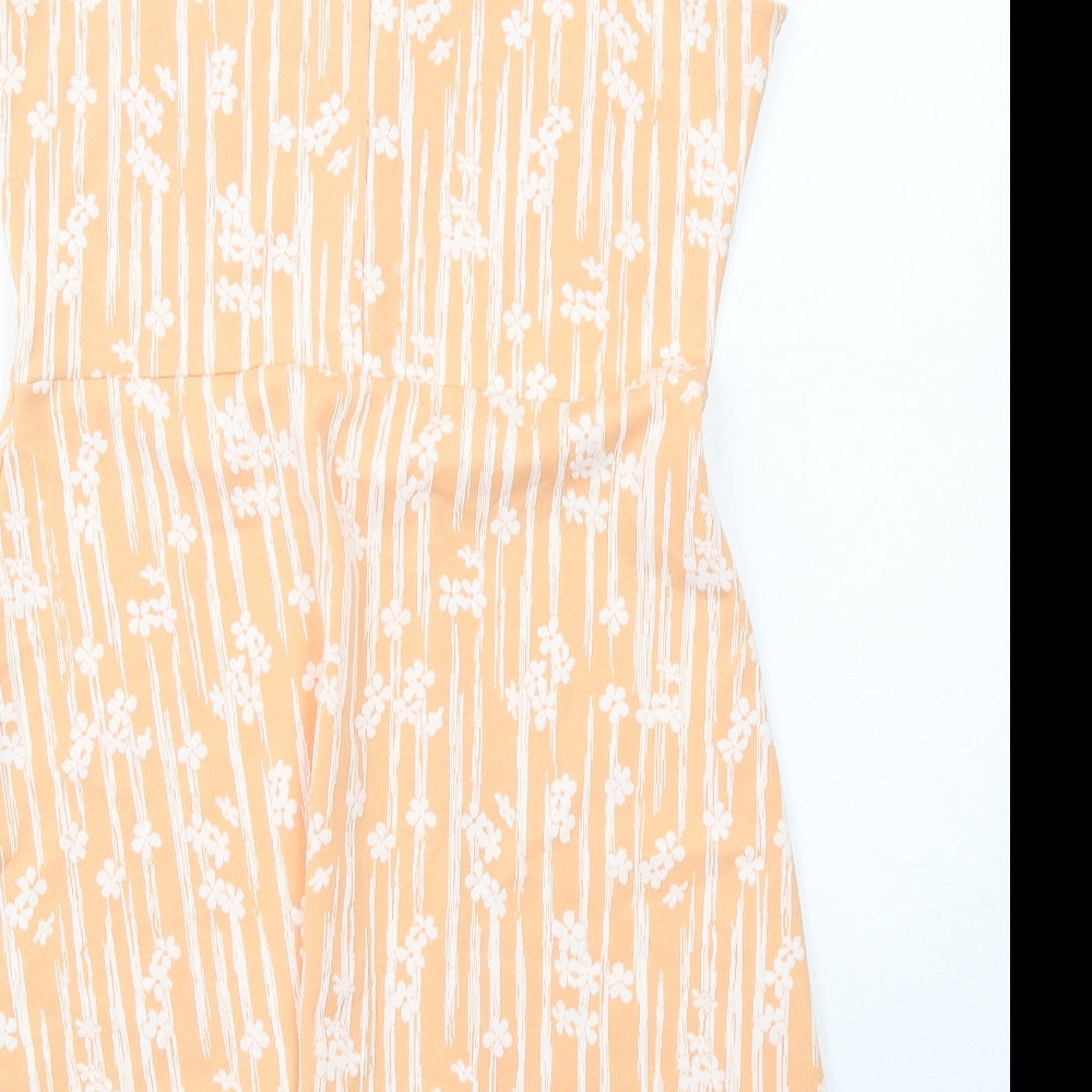 NEXT Womens Orange Floral Cotton A-Line Size 14 V-Neck Pullover