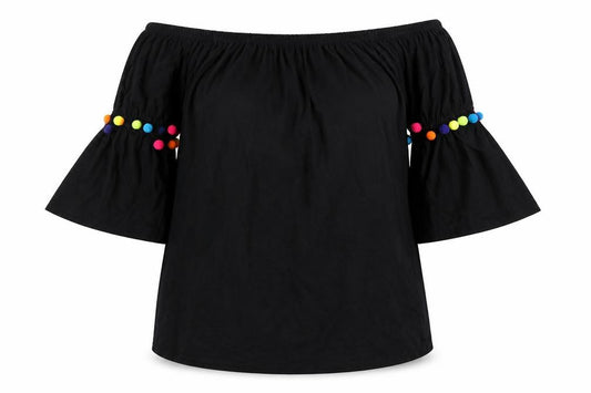 Front view of ASOS women’s black cotton a-line, size UK 10, boat neck pullover