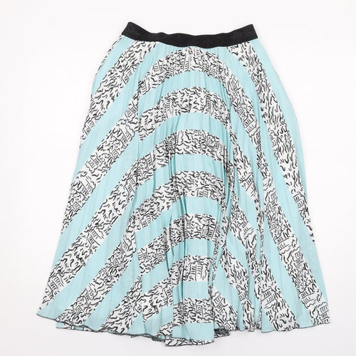 Oliver Bonas Womens Blue Geometric Polyester Swing Skirt Size 8