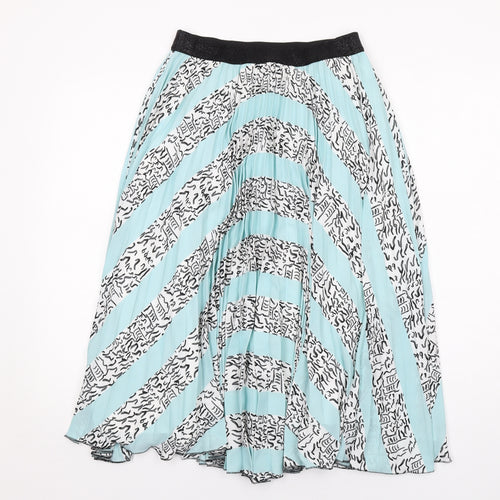Oliver Bonas Womens Blue Geometric Polyester Swing Skirt Size 8