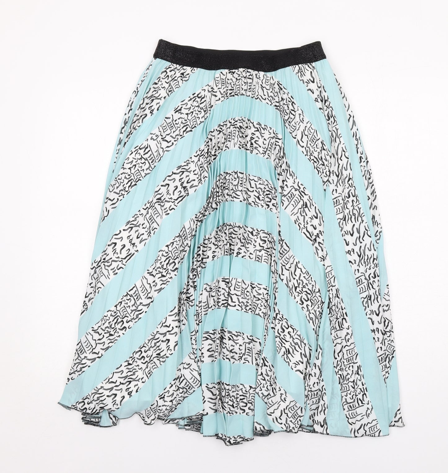 Oliver Bonas Womens Blue Geometric Polyester Swing Skirt Size 8