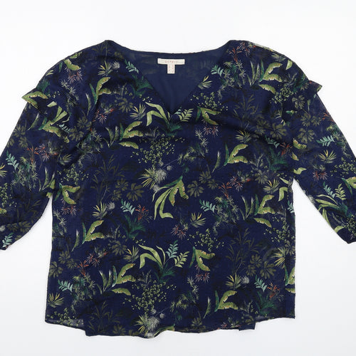 Esprit Womens Blue Geometric Polyester Basic Blouse Size 10 V-Neck