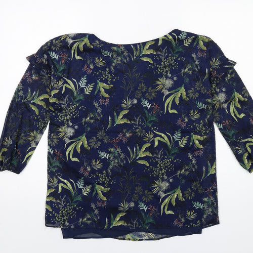 Esprit Womens Blue Geometric Polyester Basic Blouse Size 10 V-Neck