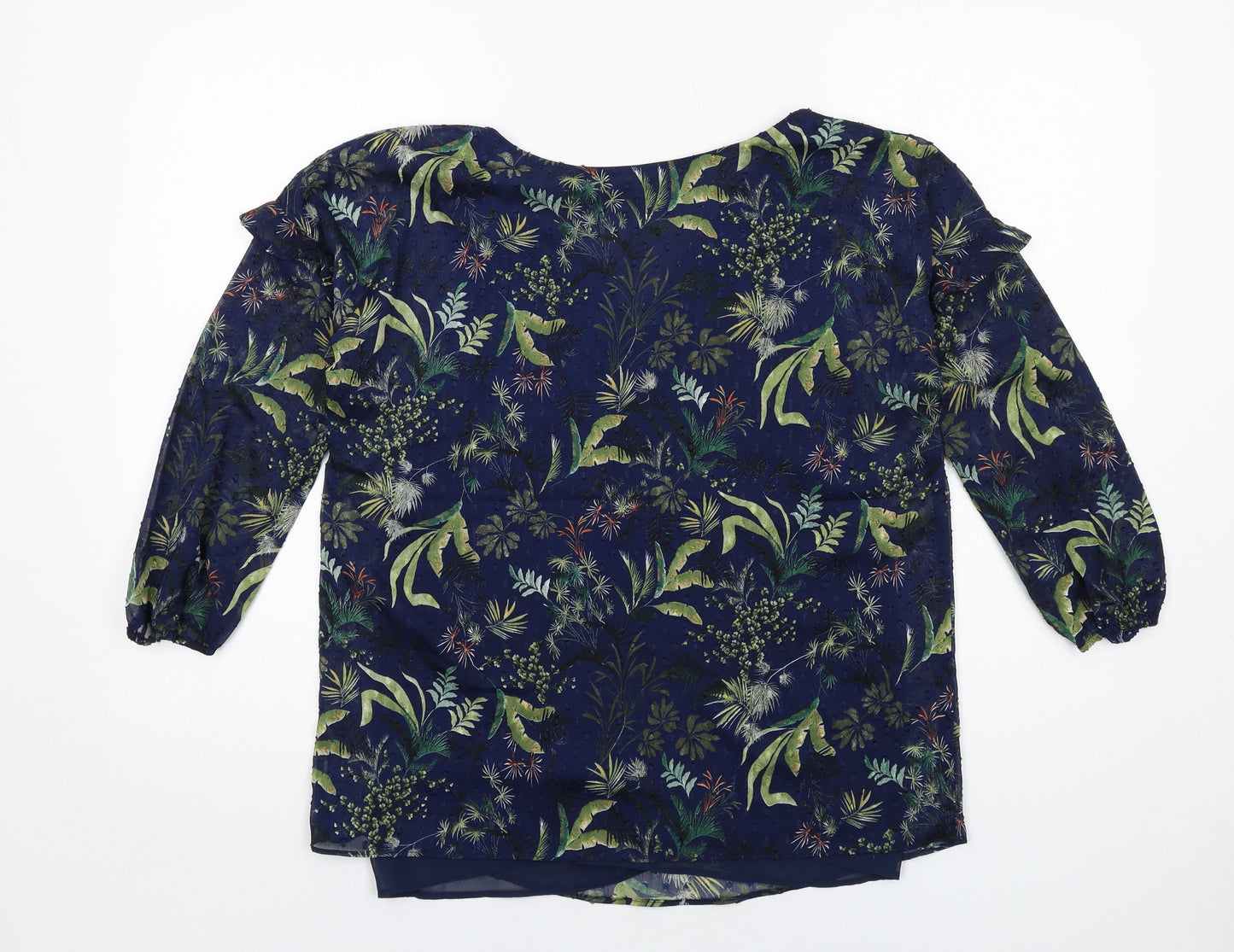 Esprit Womens Blue Geometric Polyester Basic Blouse Size 10 V-Neck