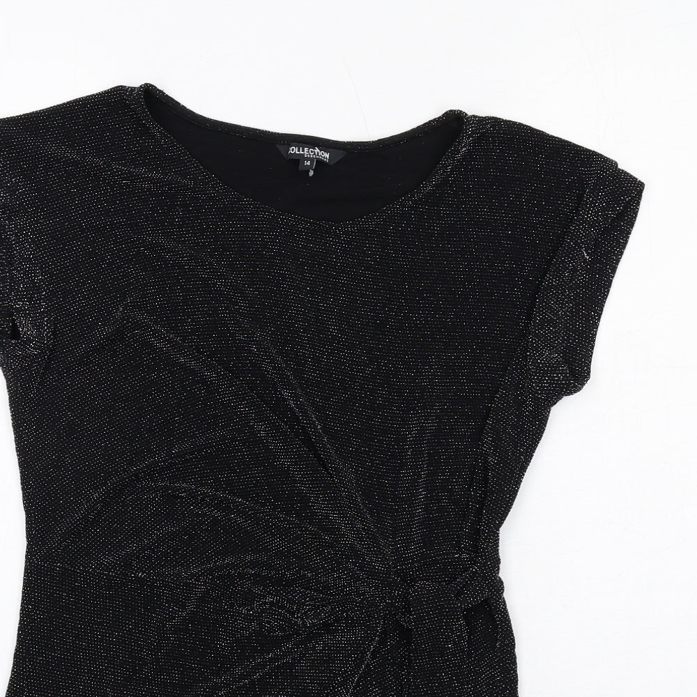 Debenhams Womens Black Nylon Basic Blouse Size 14 Round Neck