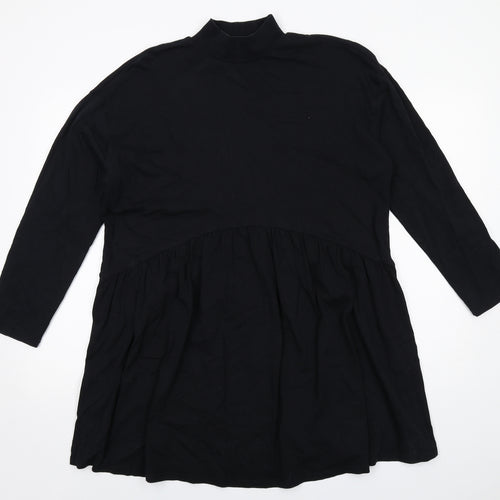 ASOS Womens Black Cotton Jumper Dress Size 12 Mock Neck Pullover