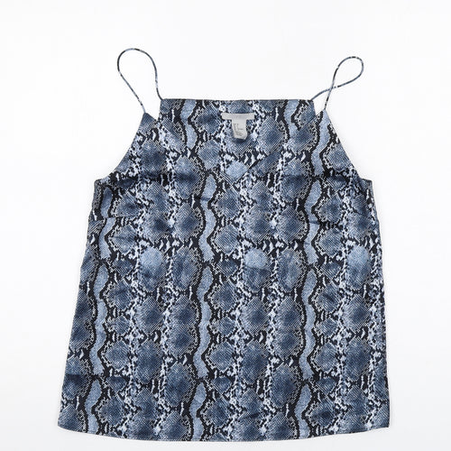 H&M Womens Blue Animal Print Polyester Camisole Tank Size 8 V-Neck - Snake Skin Print
