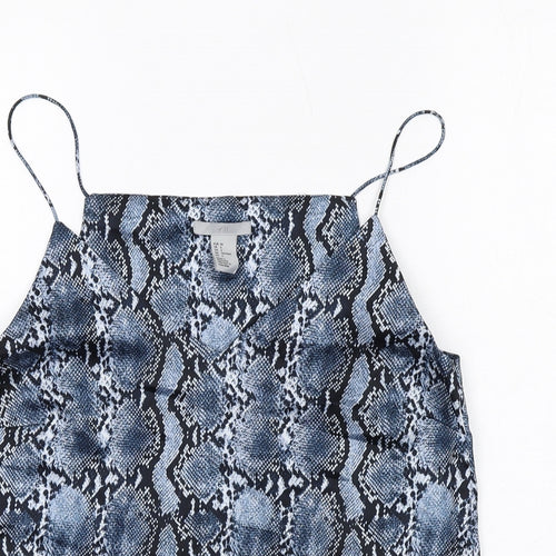 H&M Womens Blue Animal Print Polyester Camisole Tank Size 8 V-Neck - Snake Skin Print