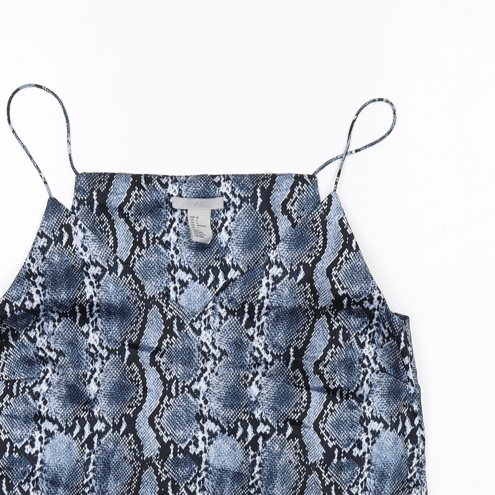 H&M Womens Blue Animal Print Polyester Camisole Tank Size 8 V-Neck - Snake Skin Print