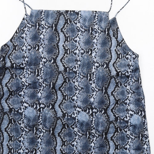 H&M Womens Blue Animal Print Polyester Camisole Tank Size 8 V-Neck - Snake Skin Print