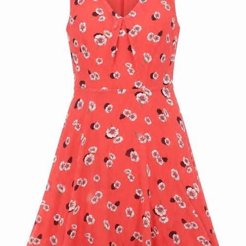 Dorothy Perkins Womens Red Floral Polyester Trapeze & Swing Size 8 V-Neck Zip