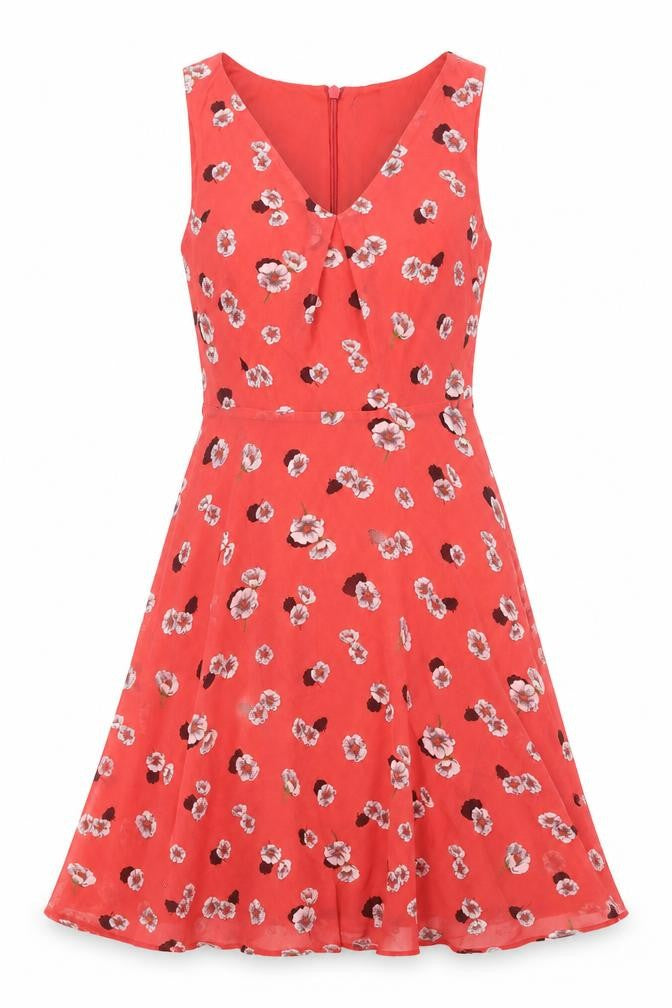 Dorothy Perkins Womens Red Floral Polyester Trapeze & Swing Size 8 V-Neck Zip