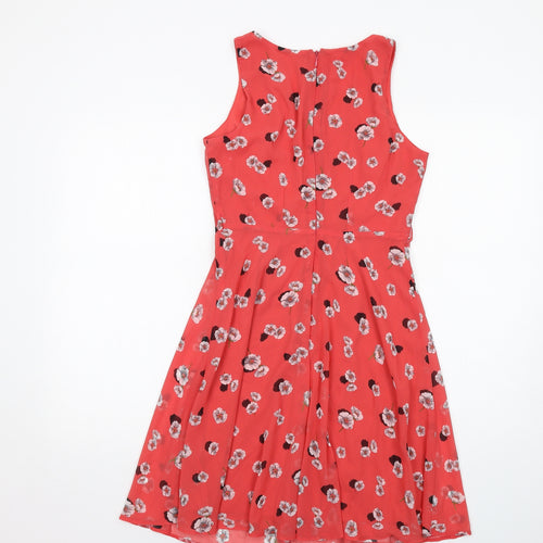Dorothy Perkins Womens Red Floral Polyester Trapeze & Swing Size 8 V-Neck Zip