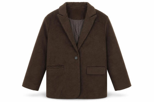 Front view of ASOS women’s brown jacket blazer, size UK 14, button