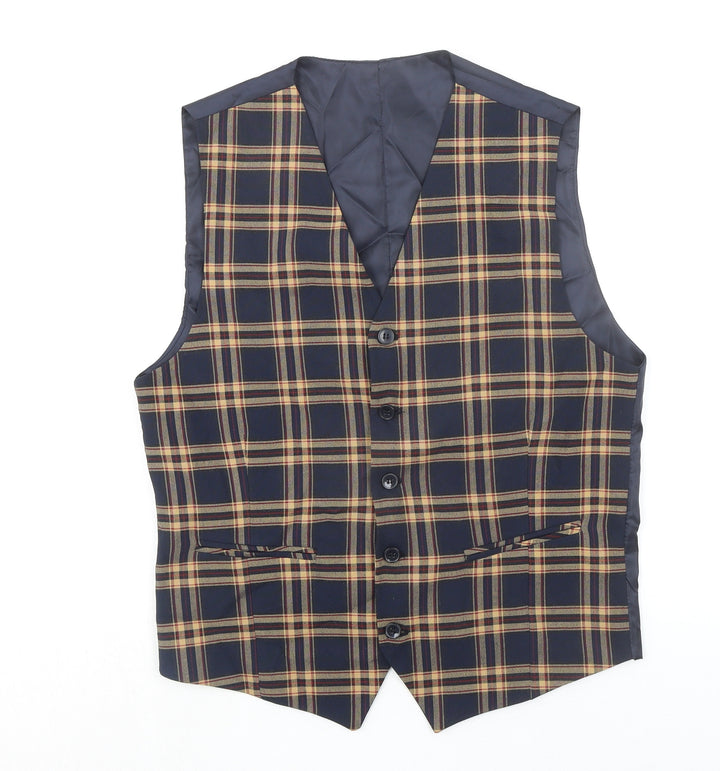 Boohoo Mens Blue Plaid Polyester Jacket Suit Waistcoat Size 38 Regular