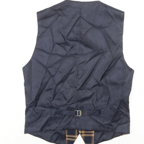Boohoo Mens Blue Plaid Polyester Jacket Suit Waistcoat Size 38 Regular