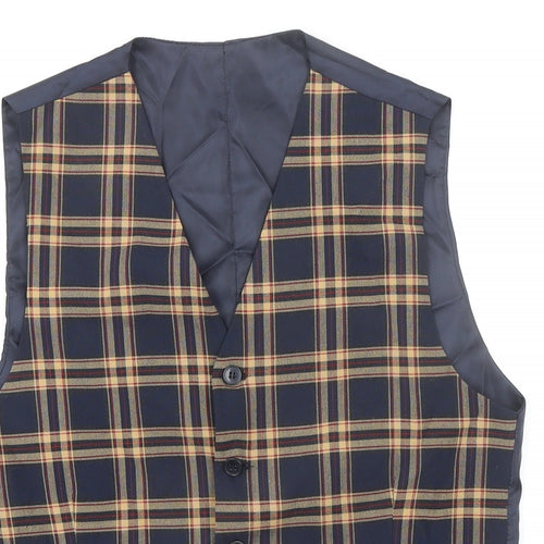 Boohoo Mens Blue Plaid Polyester Jacket Suit Waistcoat Size 38 Regular