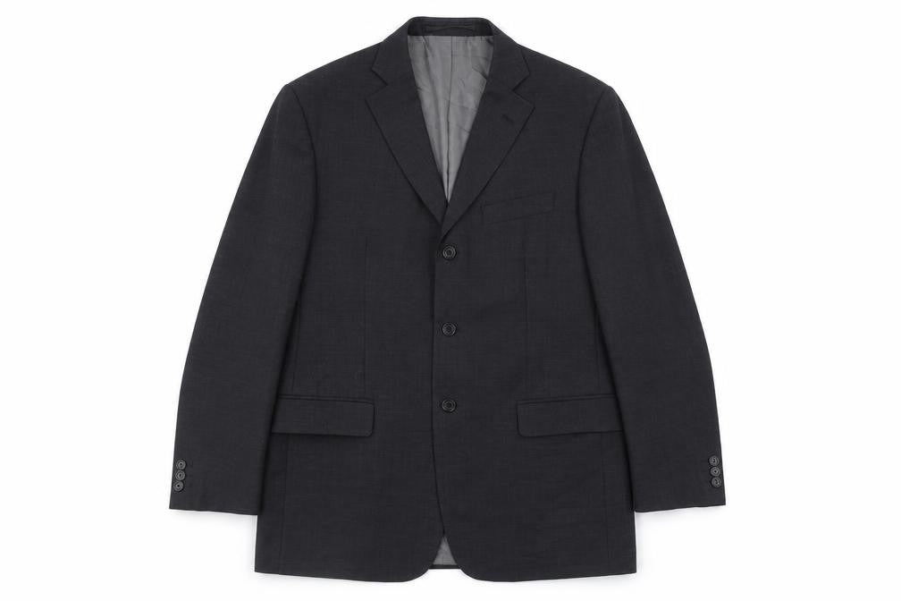 Front view of Marks & Spencer men’s grey polyester jacket suit jacket, size 40, regular