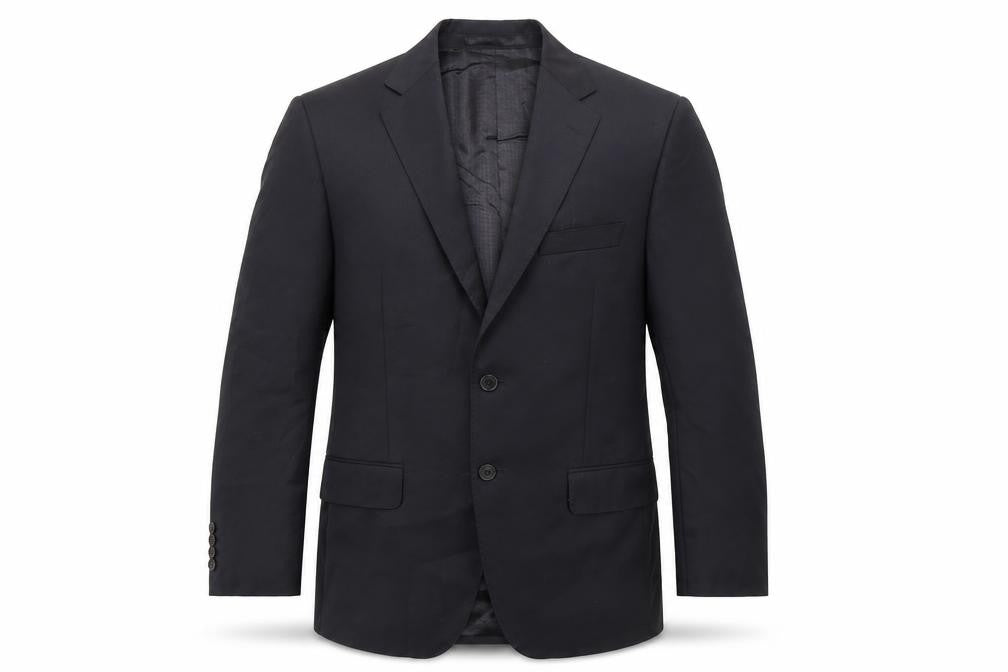 Front view of Autograph men’s black wool jacket suit jacket, size 38, regular
