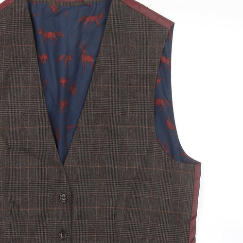 Joules Mens Black Plaid Wool Jacket Suit Waistcoat Size 42 Regular