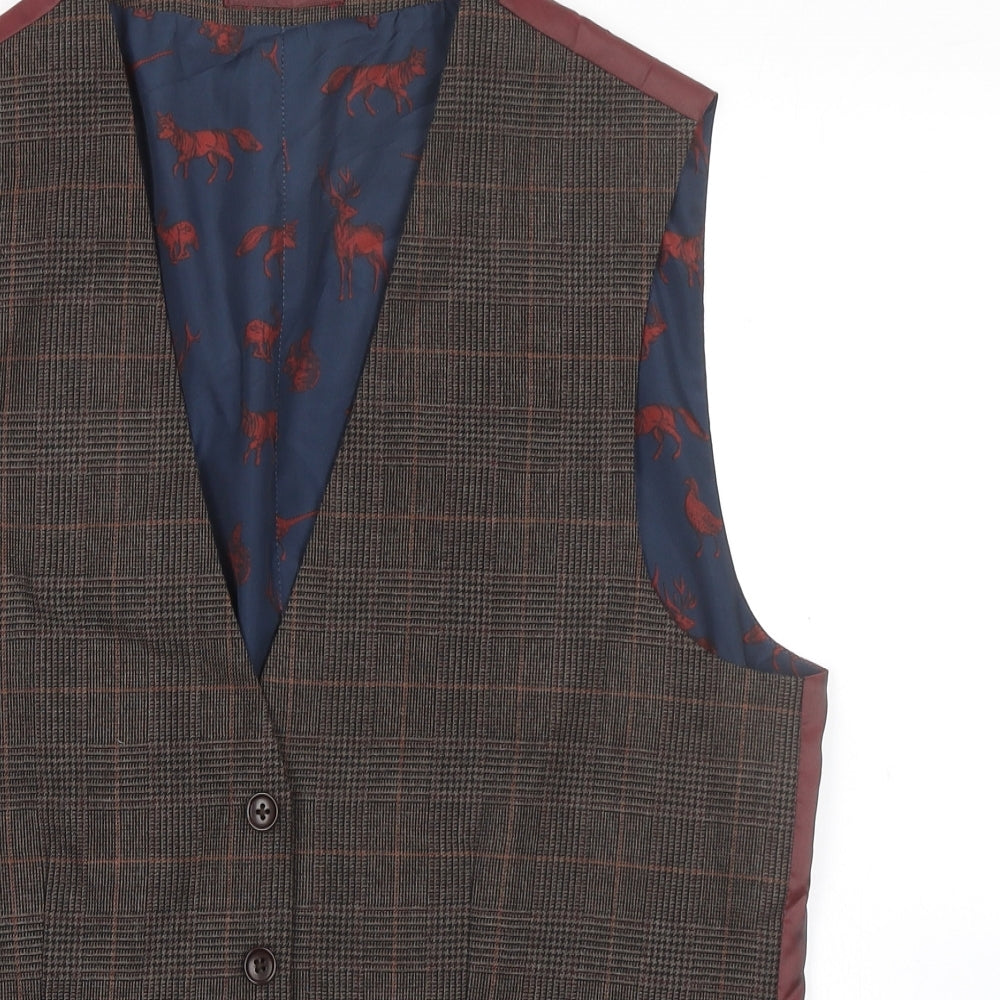 Joules Mens Black Plaid Wool Jacket Suit Waistcoat Size 42 Regular