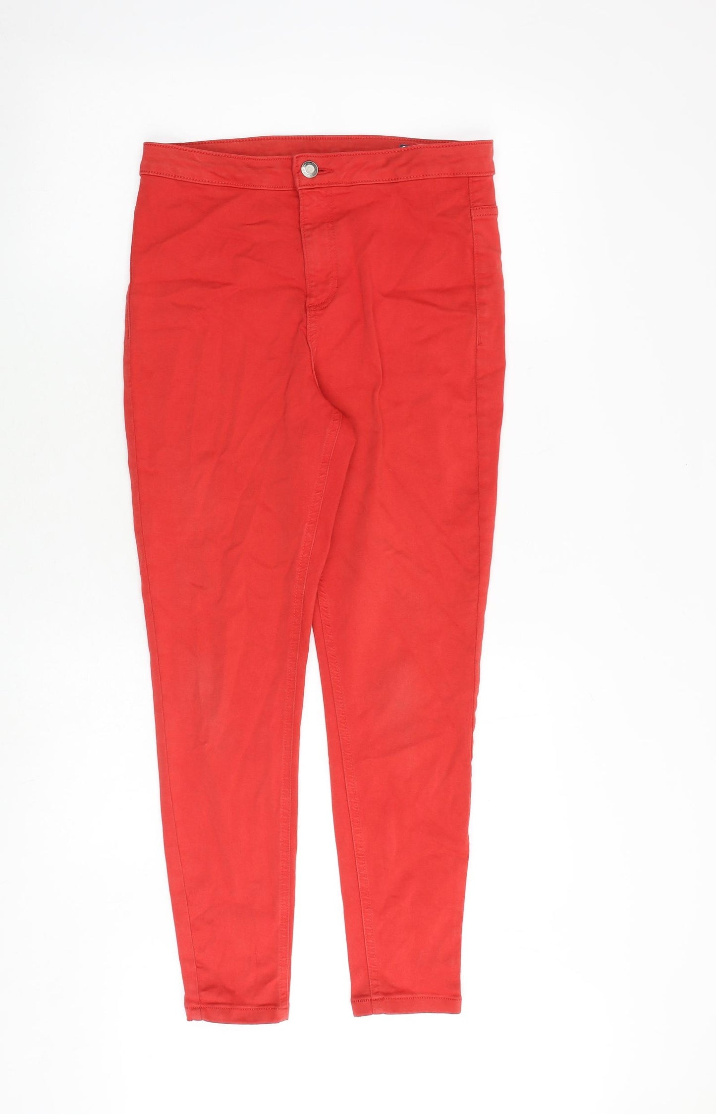 Marks and Spencer Womens Red Cotton Skinny Jeans Size 12 Slim Zip