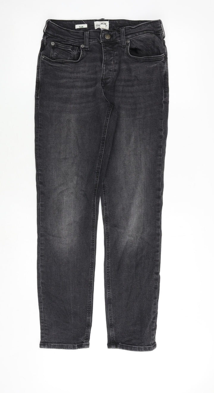 River Island Mens Grey Cotton Skinny Jeans Size 30 in L32 in Regular Button