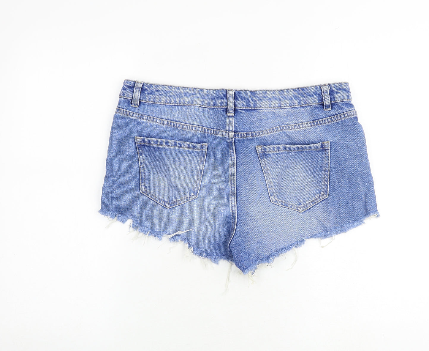 New Look Womens Blue Cotton Hot Pants Shorts Size 14 Regular Zip - Raw Hems