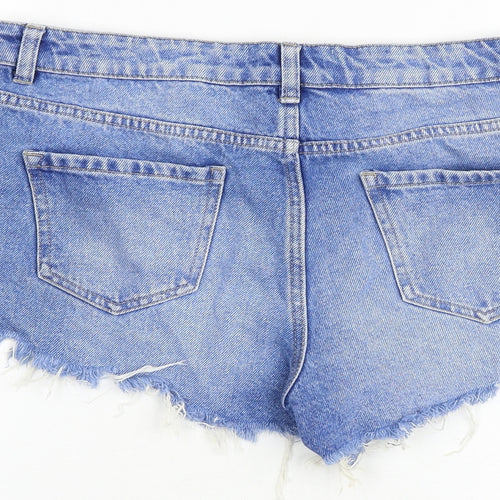New Look Womens Blue Cotton Hot Pants Shorts Size 14 Regular Zip - Raw Hems