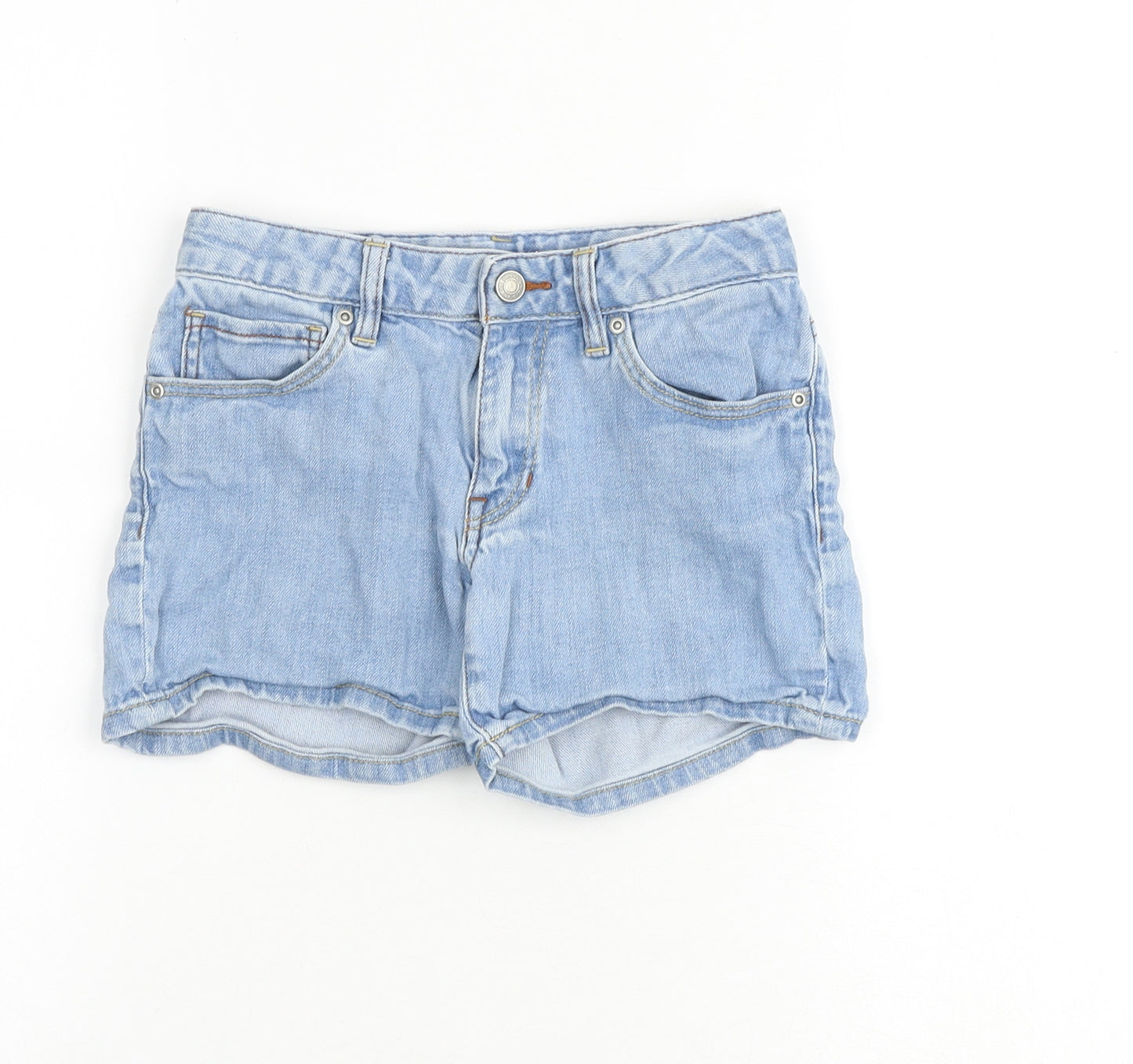 Uniqlo Girls Blue Cotton Hot Pants Shorts Size 7-8 Years Regular Zip