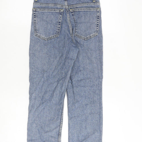 Topshop Womens Blue Cotton Straight Jeans Size 24 in L28 in Regular Zip - Frayed Hem
