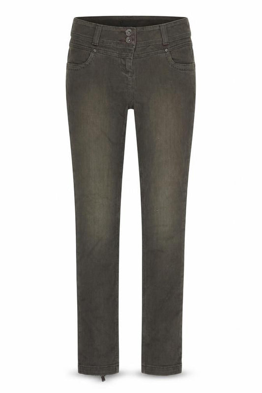 Front view of Next women’s green cotton skinny jeans, size UK 8, regular zip