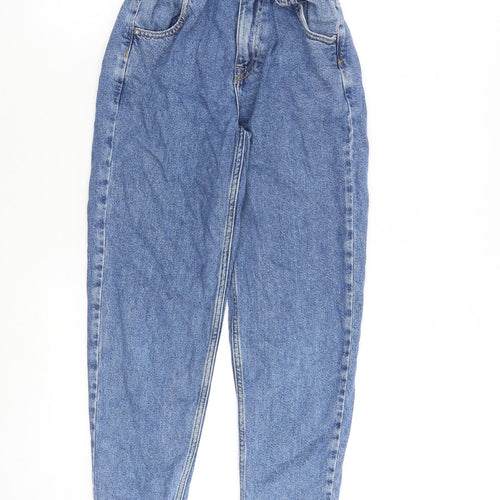 Denim & Co. Womens Blue Cotton Mom Jeans Size 6 Regular Zip - Paperbag Waist