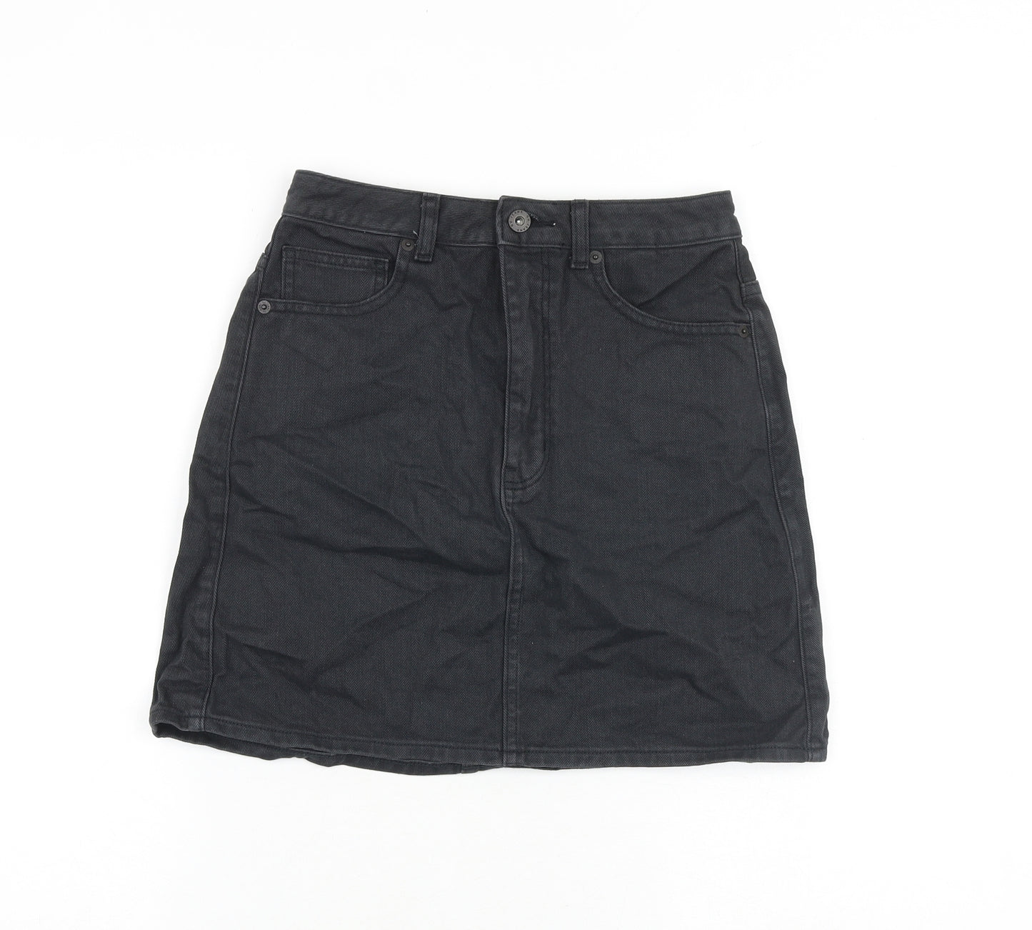 GU Jeans Womens Grey Cotton A-Line Skirt Size 26 in Zip