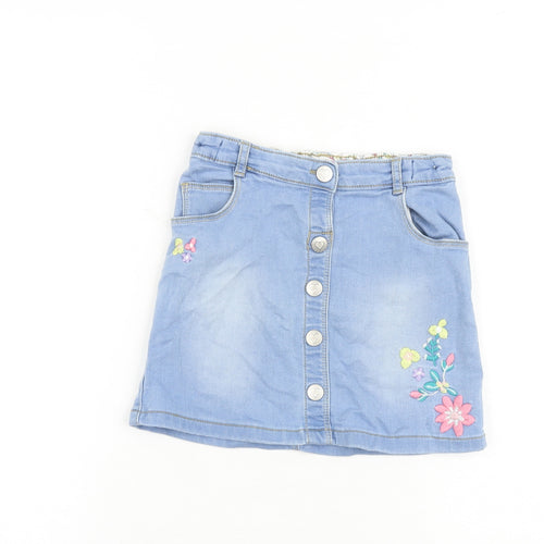 Nutmeg Girls Blue Cotton Straight & Pencil Skirt Size 5-6 Years Regular Button - Floral Detail