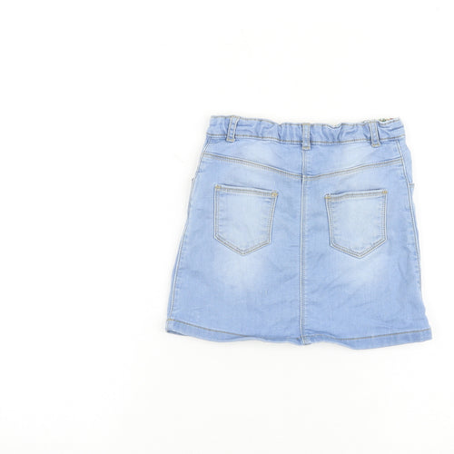 Nutmeg Girls Blue Cotton Straight & Pencil Skirt Size 5-6 Years Regular Button - Floral Detail