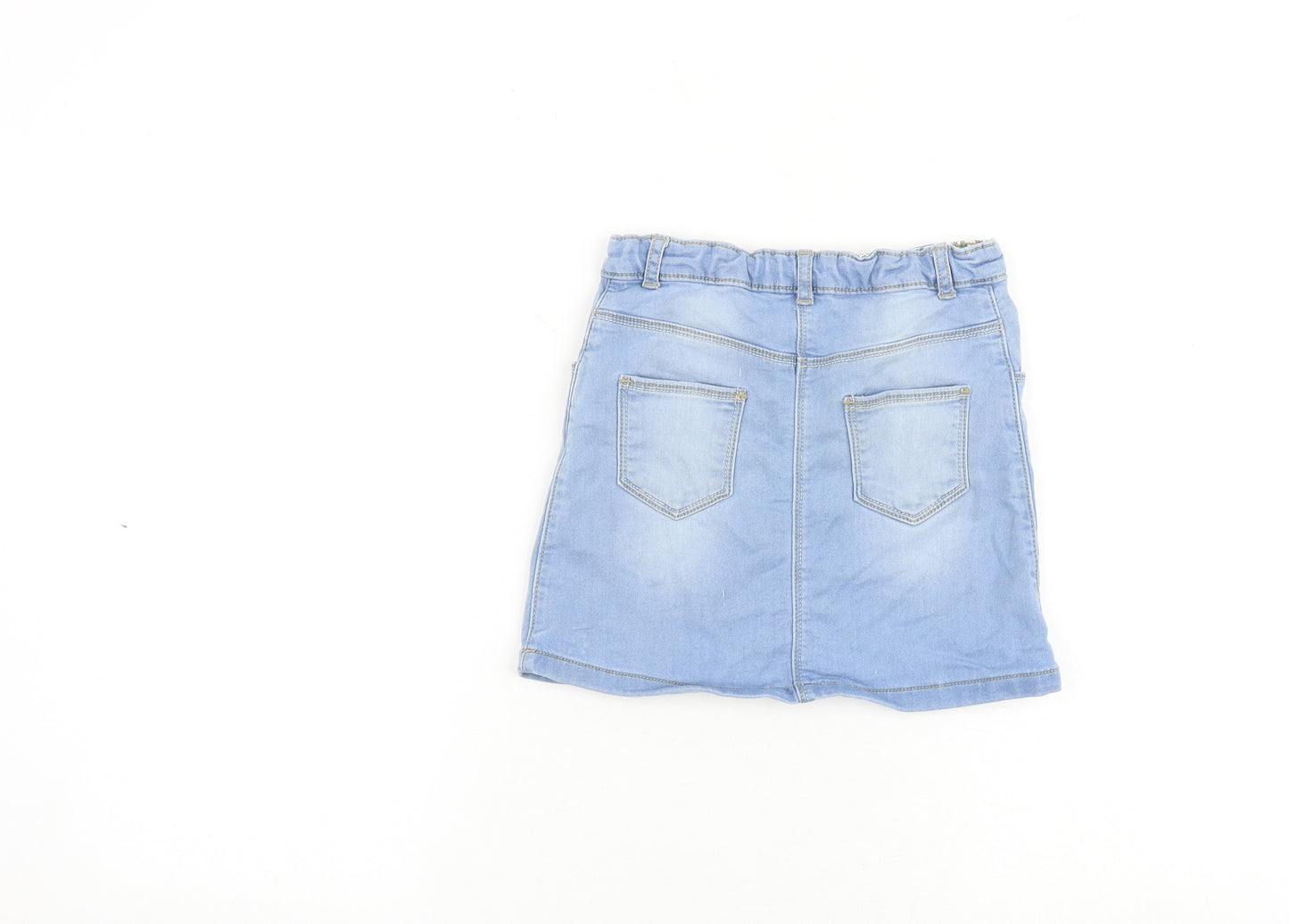 Nutmeg Girls Blue Cotton Straight & Pencil Skirt Size 5-6 Years Regular Button - Floral Detail