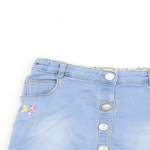 Nutmeg Girls Blue Cotton Straight & Pencil Skirt Size 5-6 Years Regular Button - Floral Detail