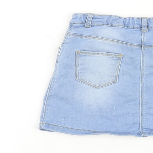 Nutmeg Girls Blue Cotton Straight & Pencil Skirt Size 5-6 Years Regular Button - Floral Detail