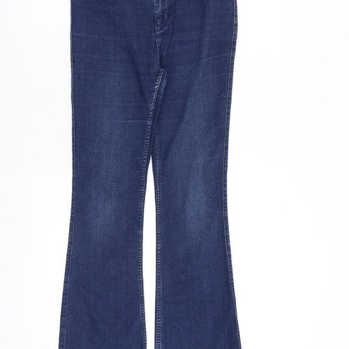 TU Womens Blue Cotton Flared Jeans Size 14 Regular Zip - Frayed Hem