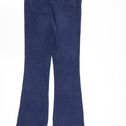 TU Womens Blue Cotton Flared Jeans Size 14 Regular Zip - Frayed Hem