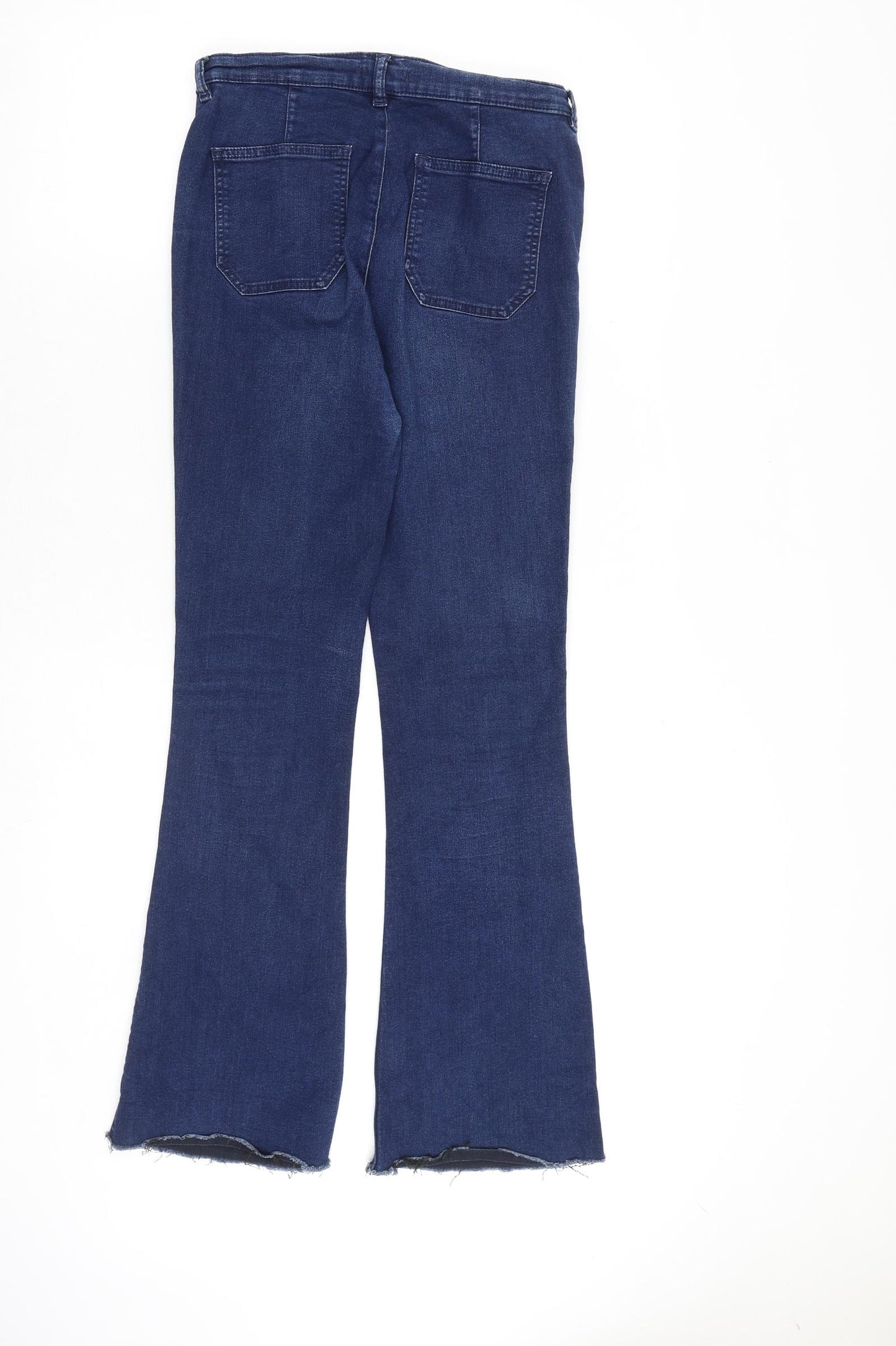 TU Womens Blue Cotton Flared Jeans Size 14 Regular Zip - Frayed Hem