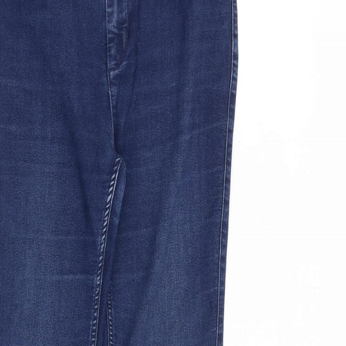 TU Womens Blue Cotton Flared Jeans Size 14 Regular Zip - Frayed Hem