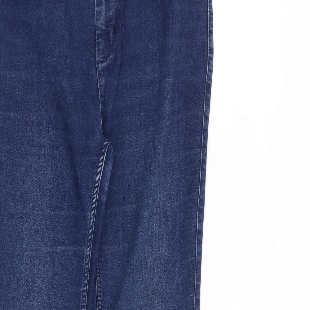 TU Womens Blue Cotton Flared Jeans Size 14 Regular Zip - Frayed Hem