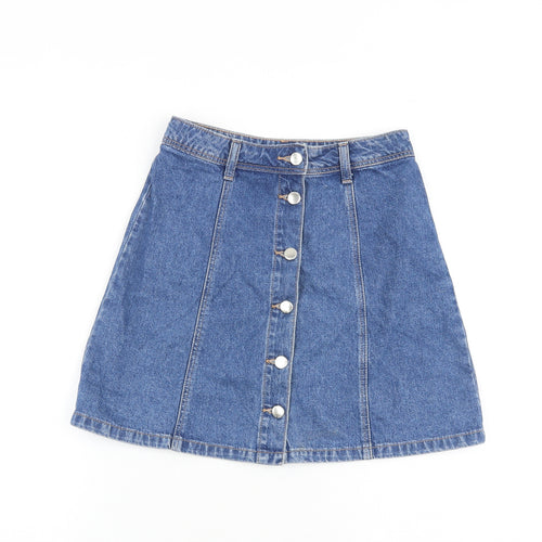 H&M Womens Blue Cotton A-Line Skirt Size 6 Button