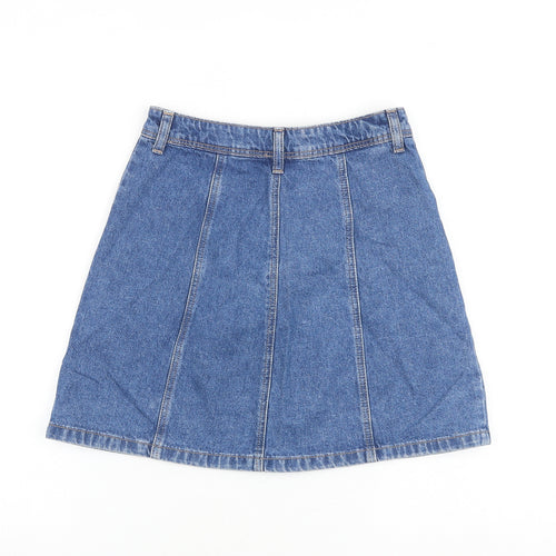 H&M Womens Blue Cotton A-Line Skirt Size 6 Button