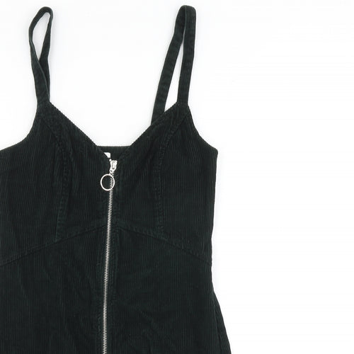 Topshop Womens Green 100% Cotton Mini Size 8 V-Neck Zip