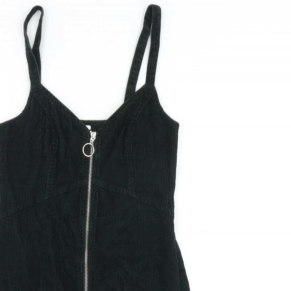 Topshop Womens Green 100% Cotton Mini Size 8 V-Neck Zip