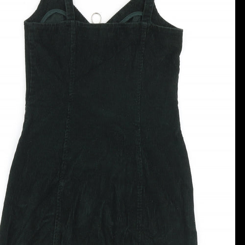 Topshop Womens Green 100% Cotton Mini Size 8 V-Neck Zip
